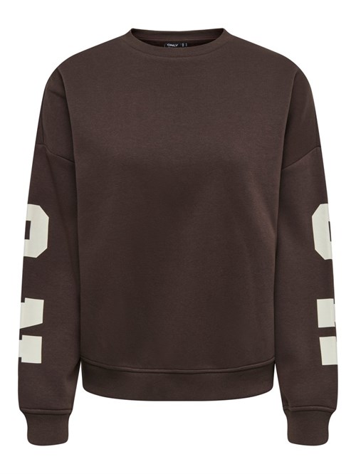 Only Sweat Bluse med Tekst Print bagpå, Mørkebrun